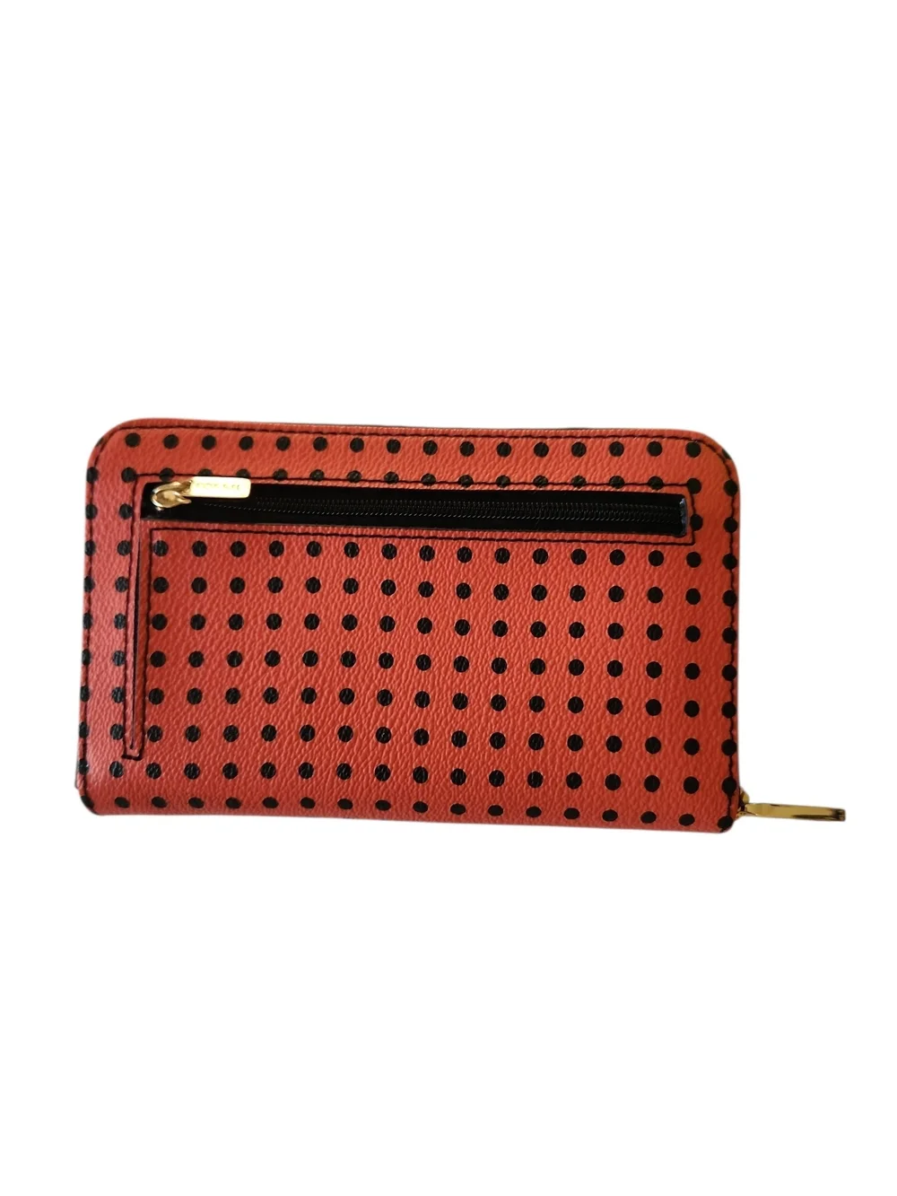 NWT Fossil Watermelon Pink/Lipstick Sydney Polka Dot Zip Around Leather Wallet